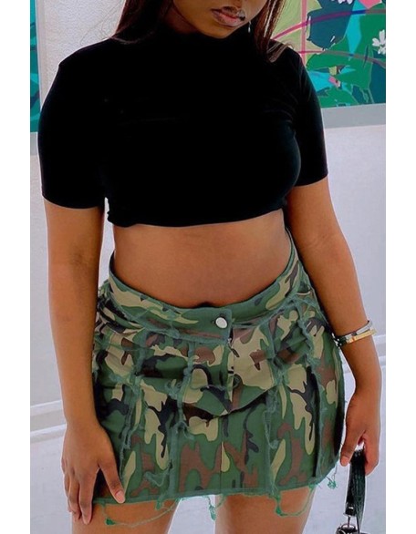 Plus Size Camouflage Print Long Sleeve Top & Pants Set