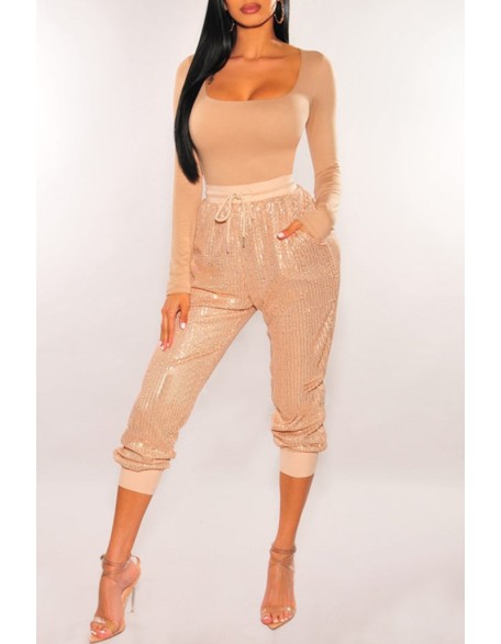 Mesh Patch Glitter Rhinestone Wide Leg Jumpsuit