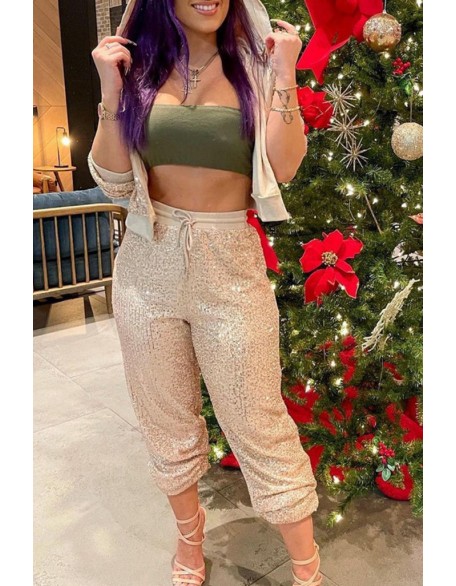 Mesh Patch Glitter Rhinestone Wide Leg Jumpsuit