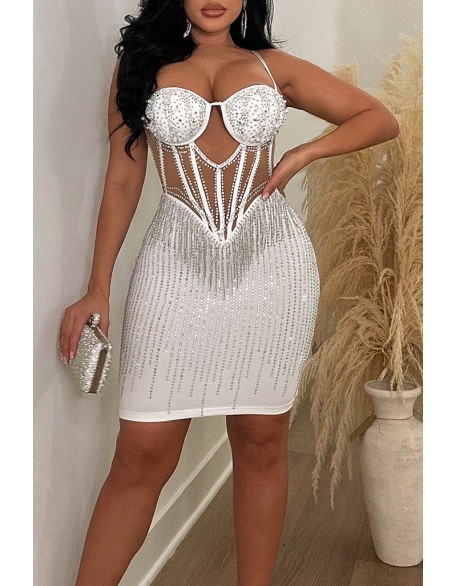 Velvet Rhinestone Tassel Design Backless Party Dress