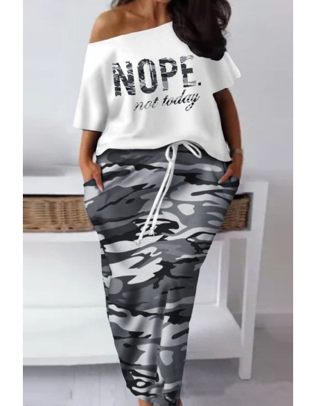 Geometric Print Cami Top & Drawstring Pants Set With Longline Coat