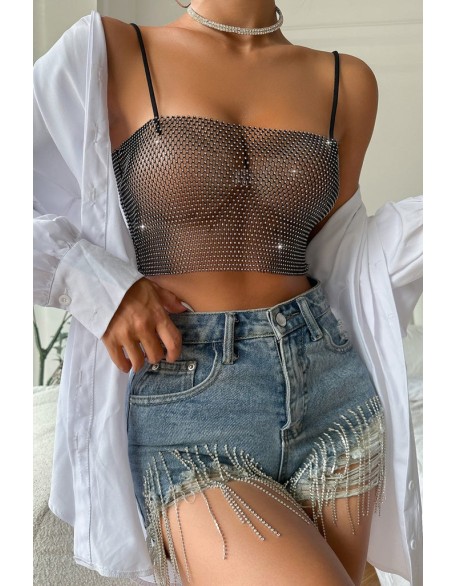 Chain Decor Halter Backless Lace Teddy